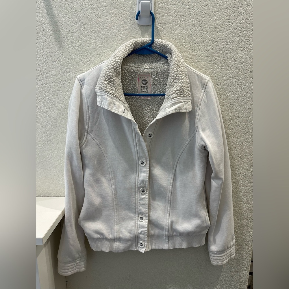Roxy White Sherpa-Lined Jacket